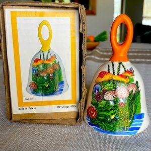 Cottagecore Kitschy Vintage New in Box Mushrooms and Frog Bell